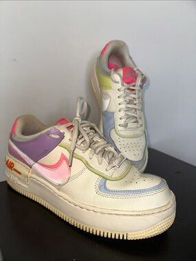 Nike Low-Top Sneakers in Cream with Pastel Pink, Lavender, Sky Blue & Lime , 7.5